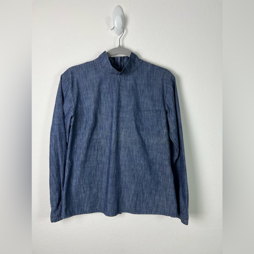 BE Giuls Firenze Blue Denim High Collar Cotton Top